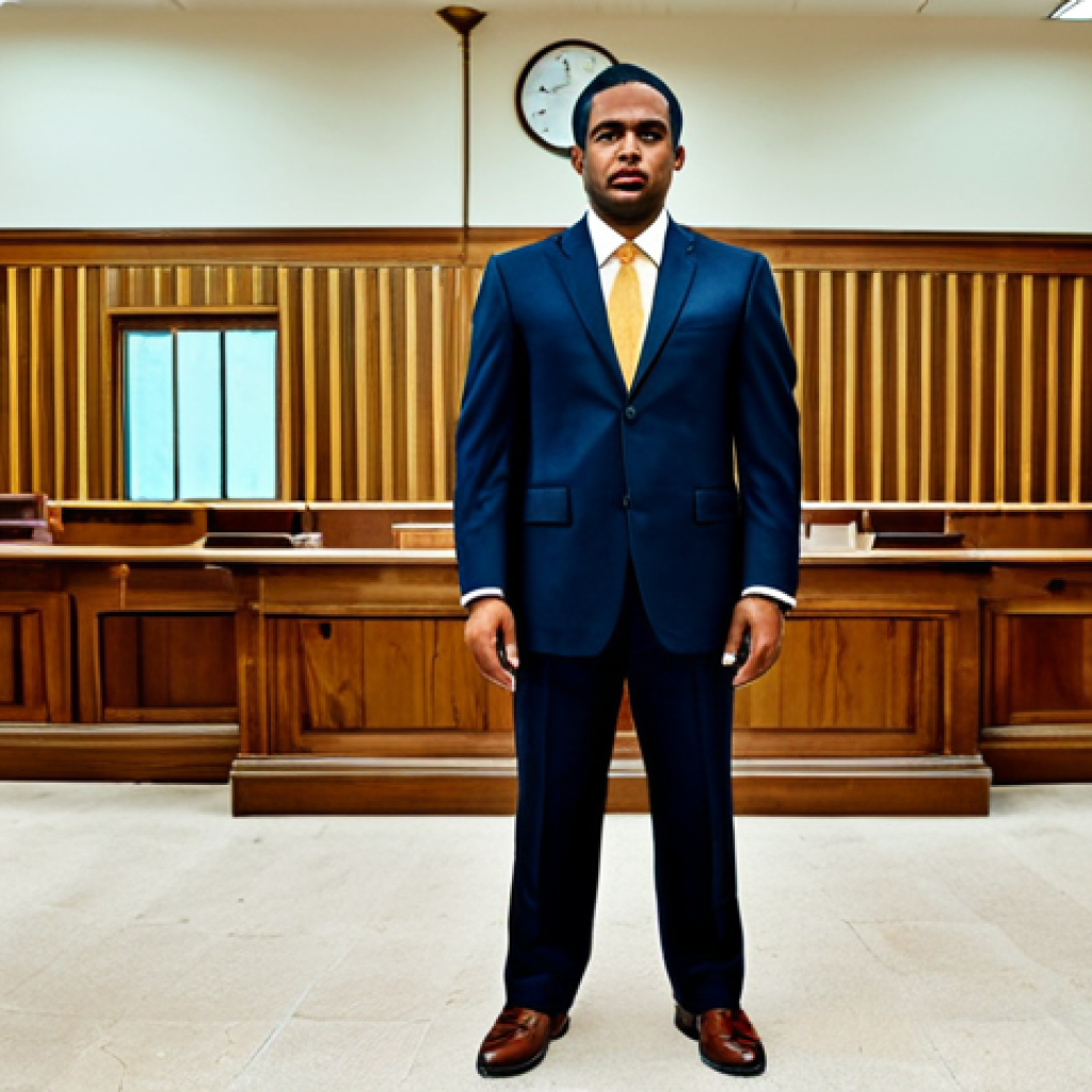 벨리즈의 법률과 시민권 제도 - "A professional lawyer in a modest business suit, standing confidently in a Belizean courtroom, full...