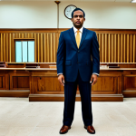 벨리즈의 법률과 시민권 제도 - "A professional lawyer in a modest business suit, standing confidently in a Belizean courtroom, full...